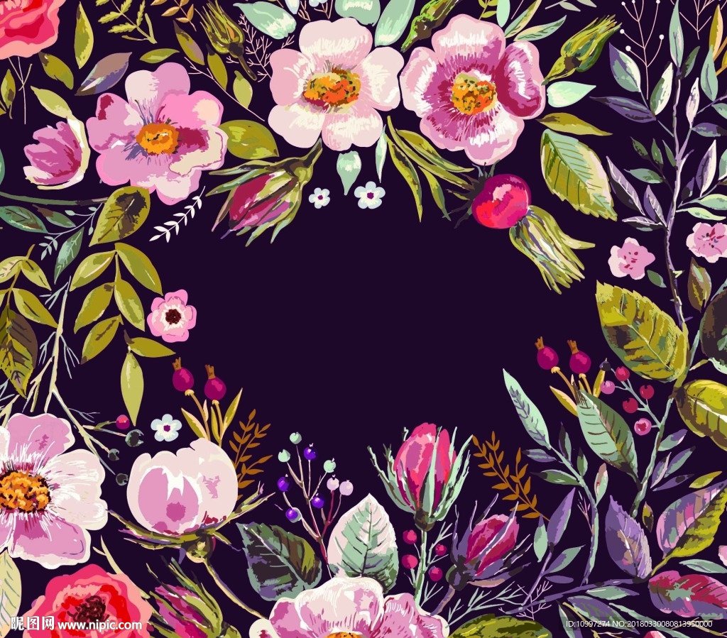 彩色时尚手绘植物插画