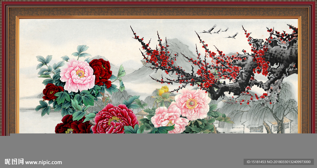 牡丹梅花