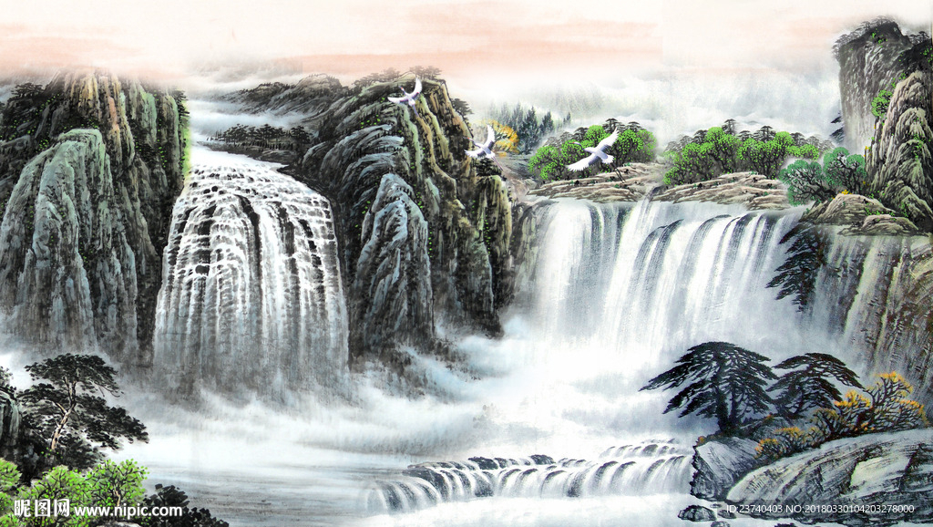 山水国画电视背景墙