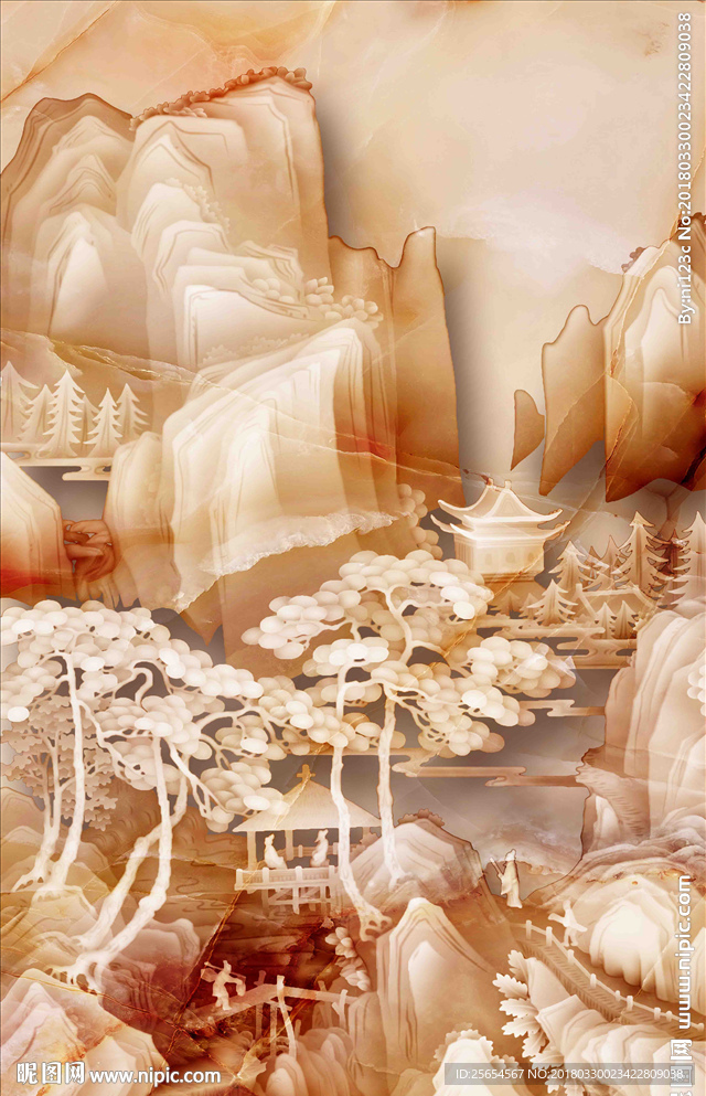 山水大理石玄关壁画