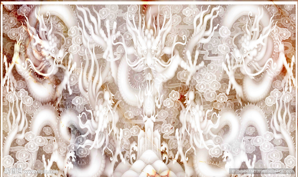 浮雕龙纹大理石电视背景墙画