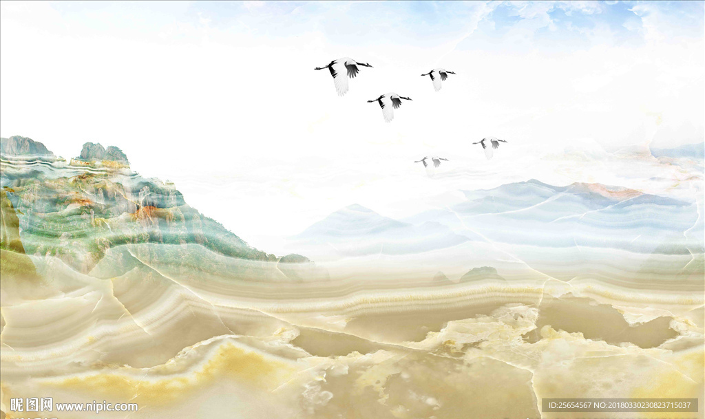 海纳百川石纹山水大理石背景墙