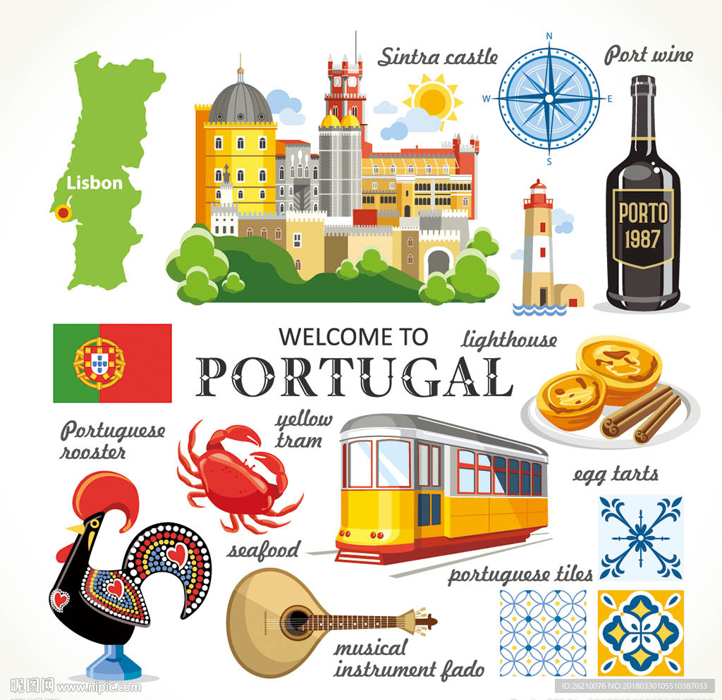 葡萄牙特色矢量卡通设计素材