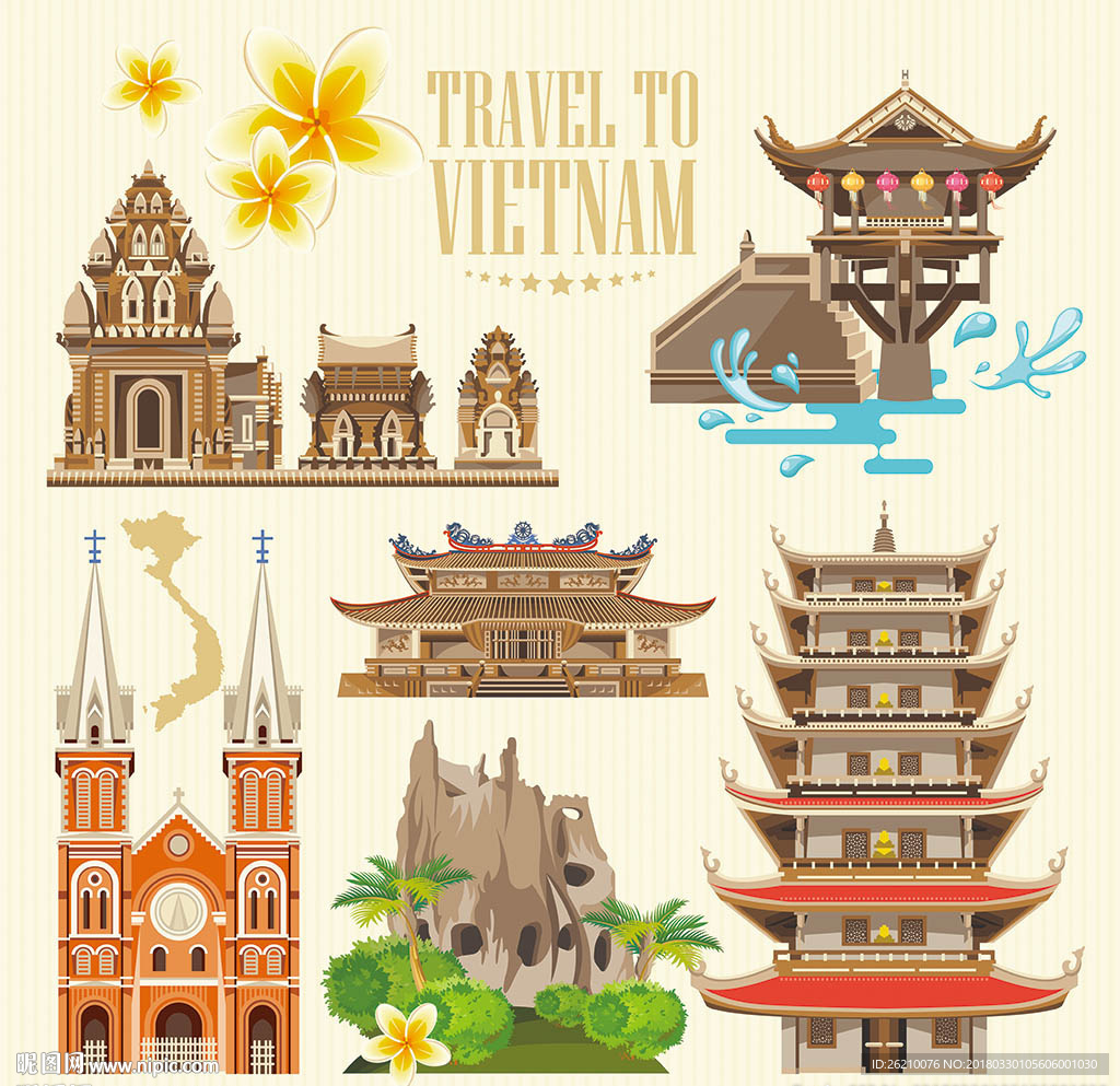 越南旅游景点矢量设计素材