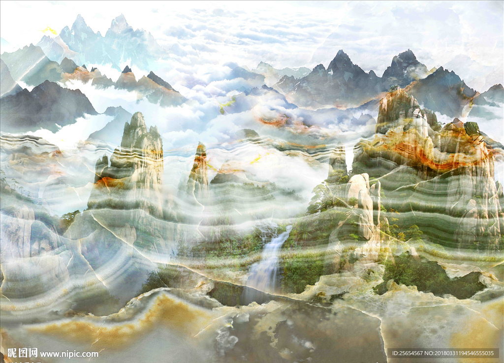 大理石山水画背景