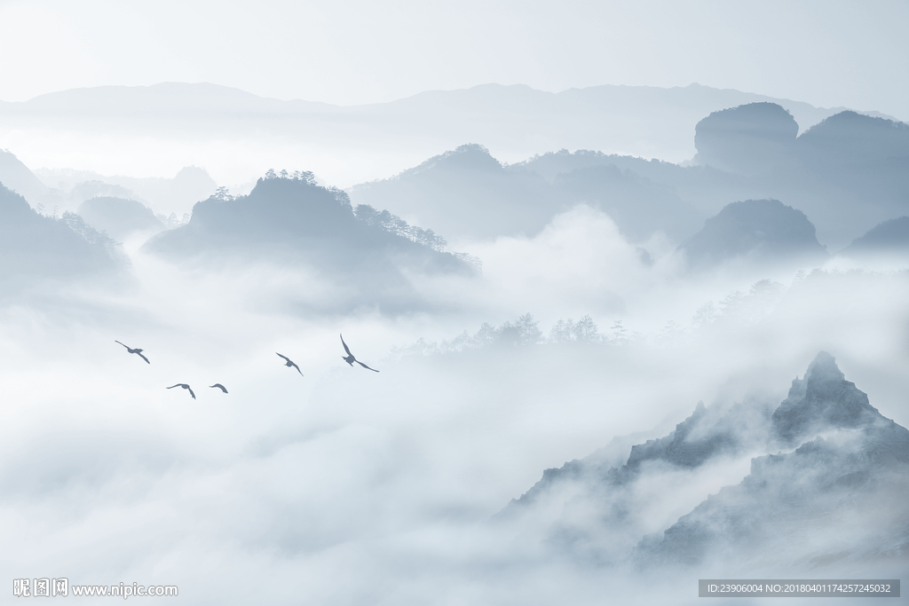 大型中国风水墨山水背景壁画