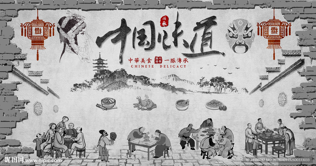 中国味道美食背景墙