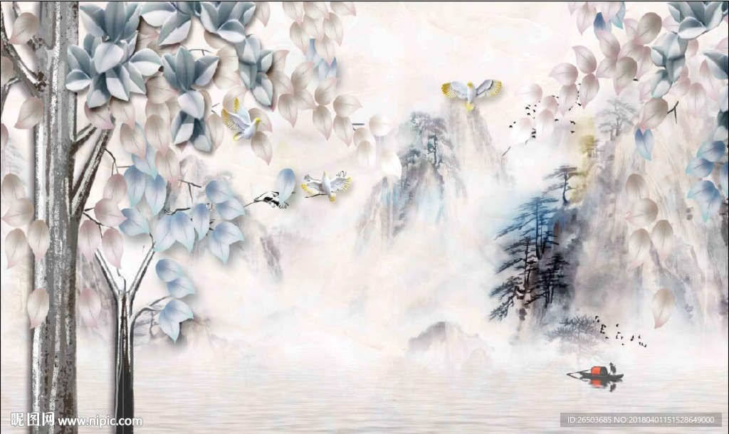 艺术画山水画背景墙