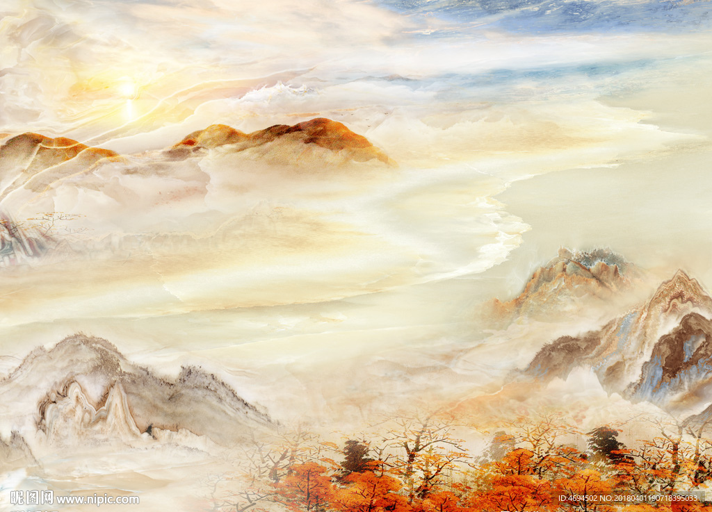 大理石纹山水