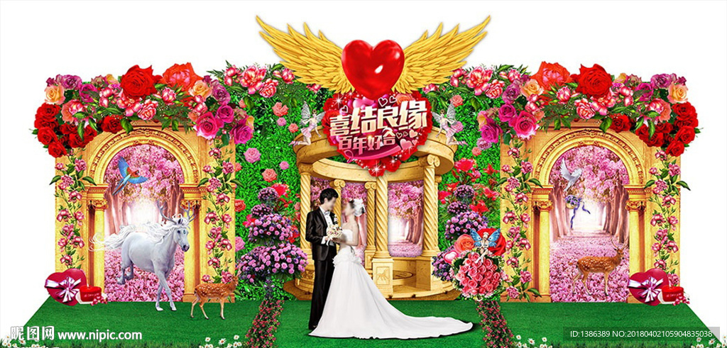 婚礼罗马柱花艺造型舞台美陈