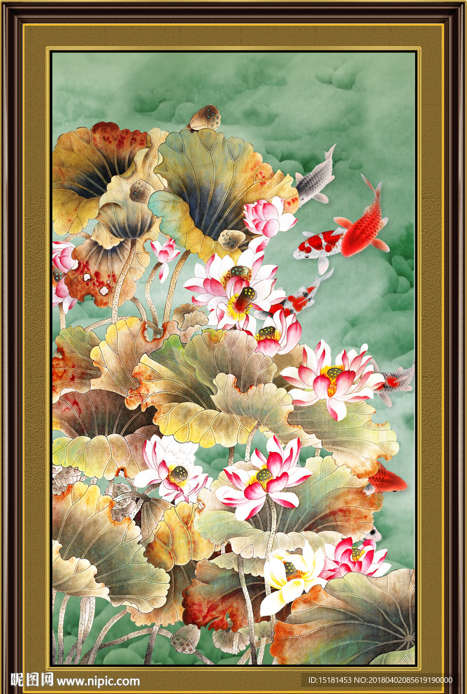 竖幅国画荷花