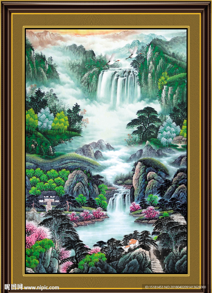竖幅国画山水