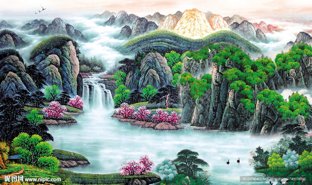 国画山水背景墙