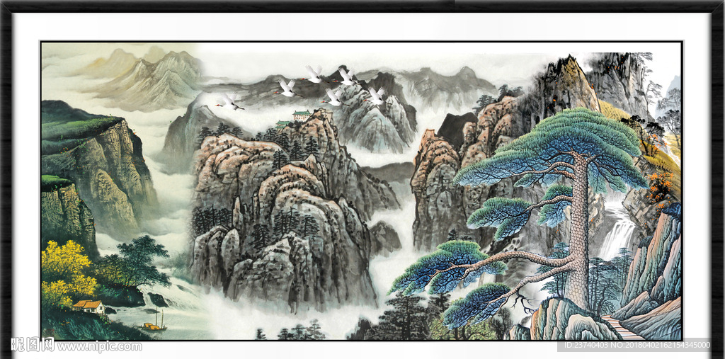 山水国画迎客松