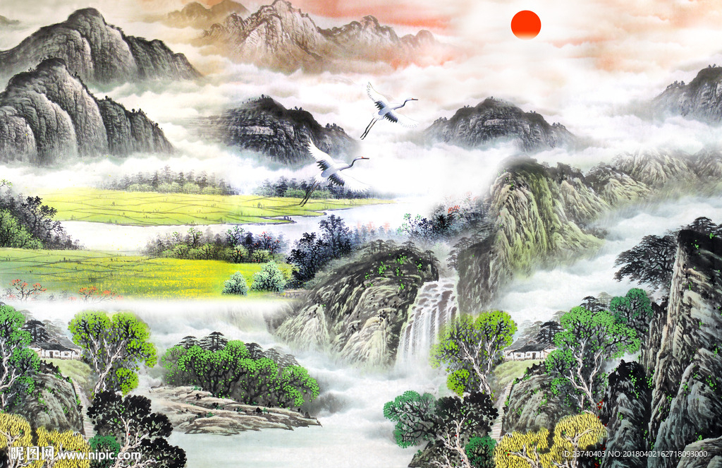 旭日国画背景墙