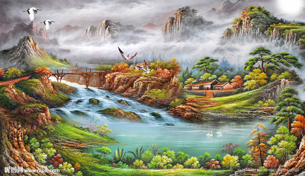 油画风景背景墙