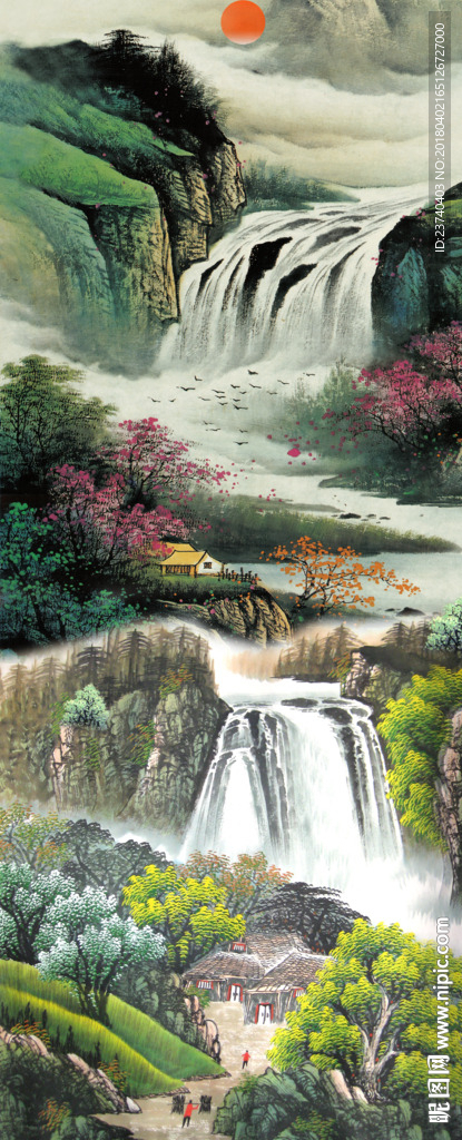 国画山水屏风
