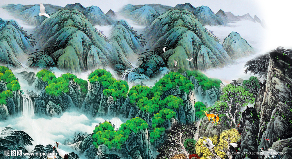 国画山水背景墙