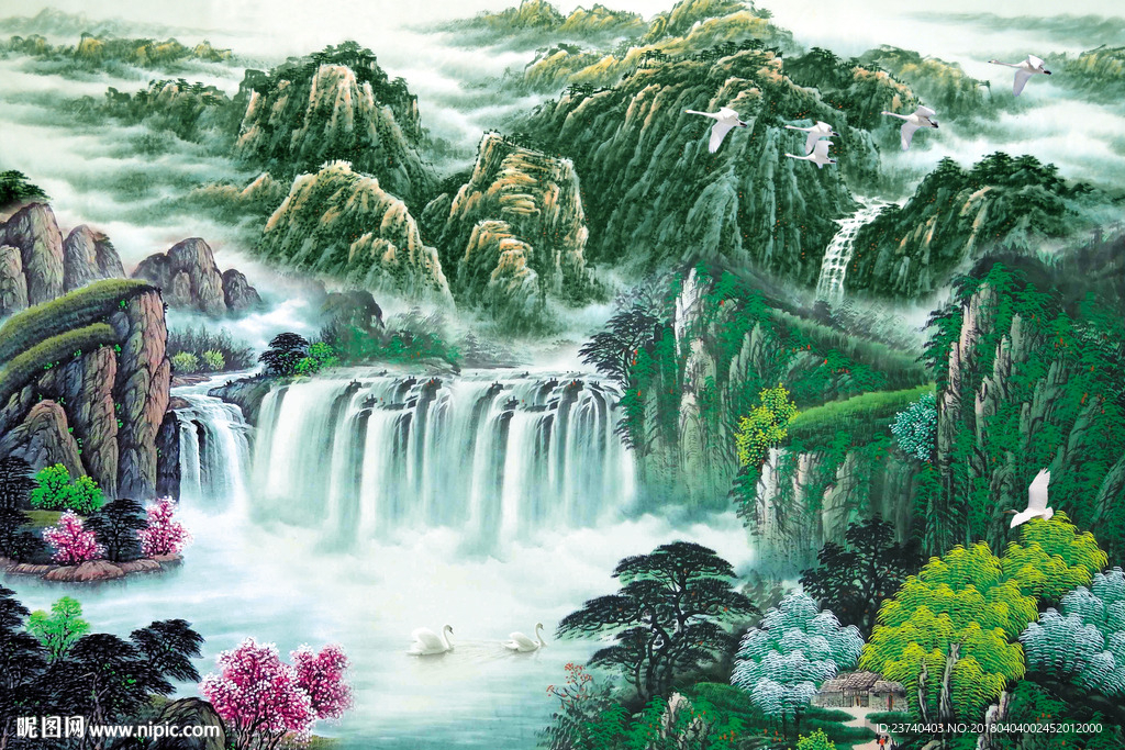 国画山水背景墙