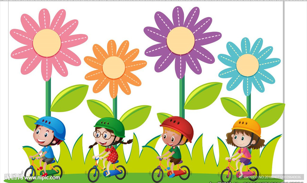儿童春游 骑自行车 花开春游