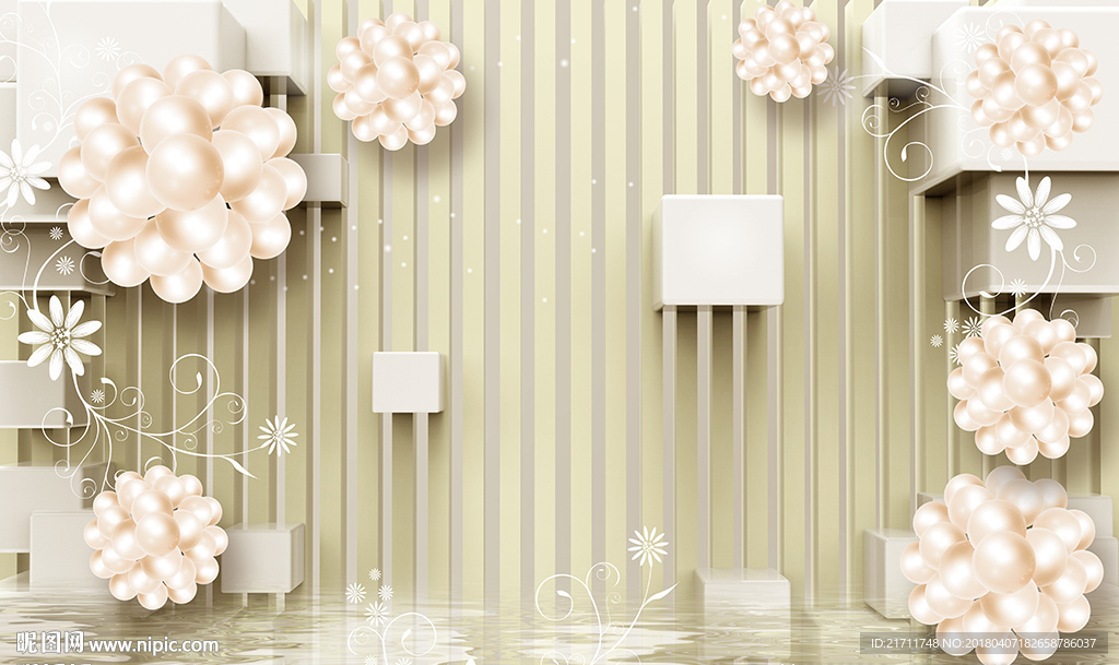 欧式珍珠花卉3D电视背景墙