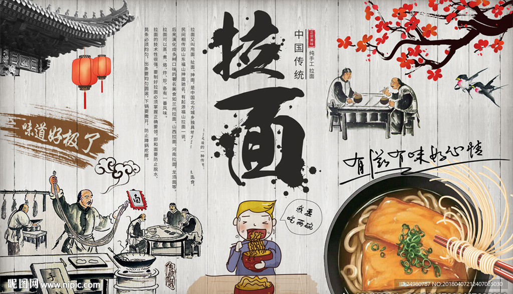 拉面美食复古背景墙