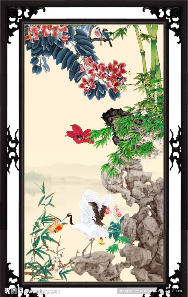仙鹤花鸟图