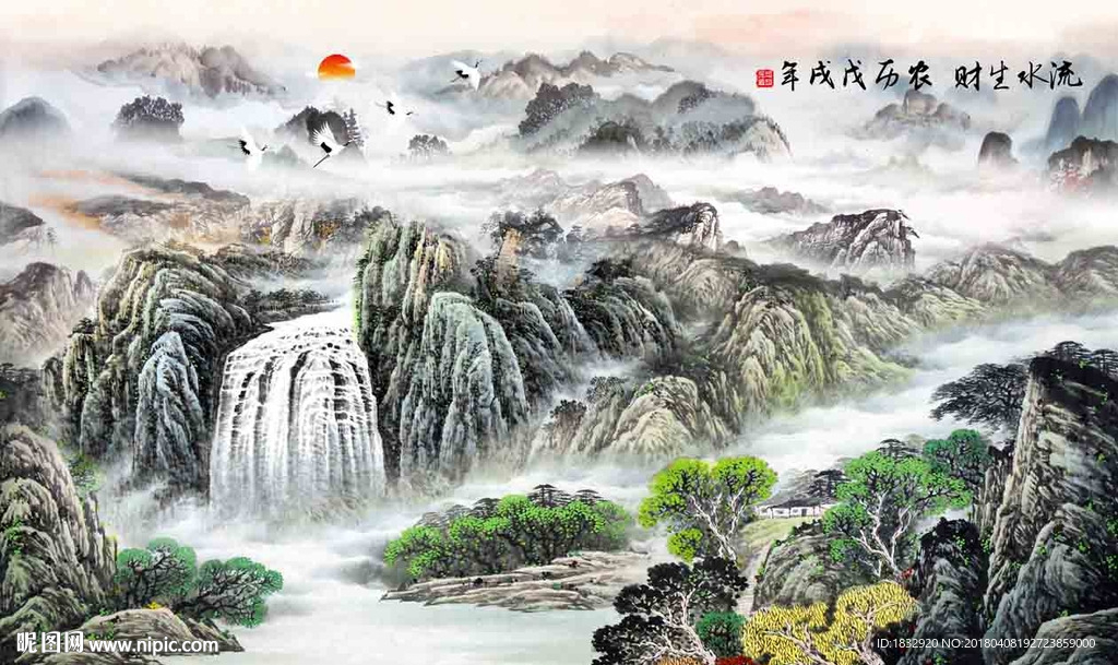 山水国画背景墙