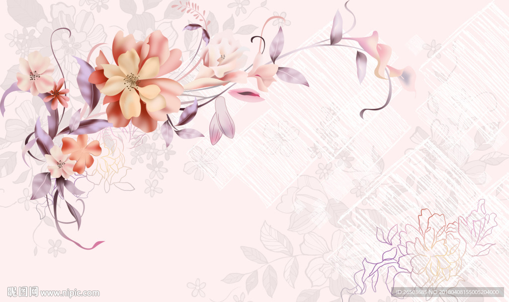 手绘简欧背景墙壁画