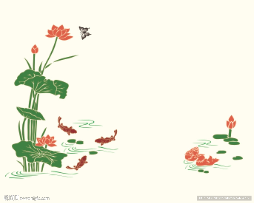 荷花 鱼  硅藻泥图案