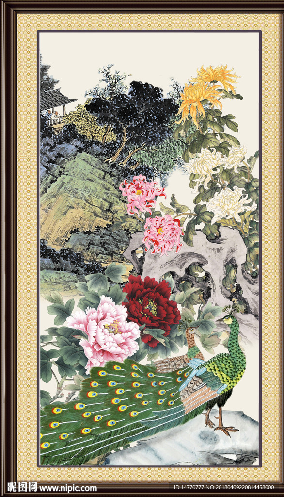 国画牡丹孔雀图