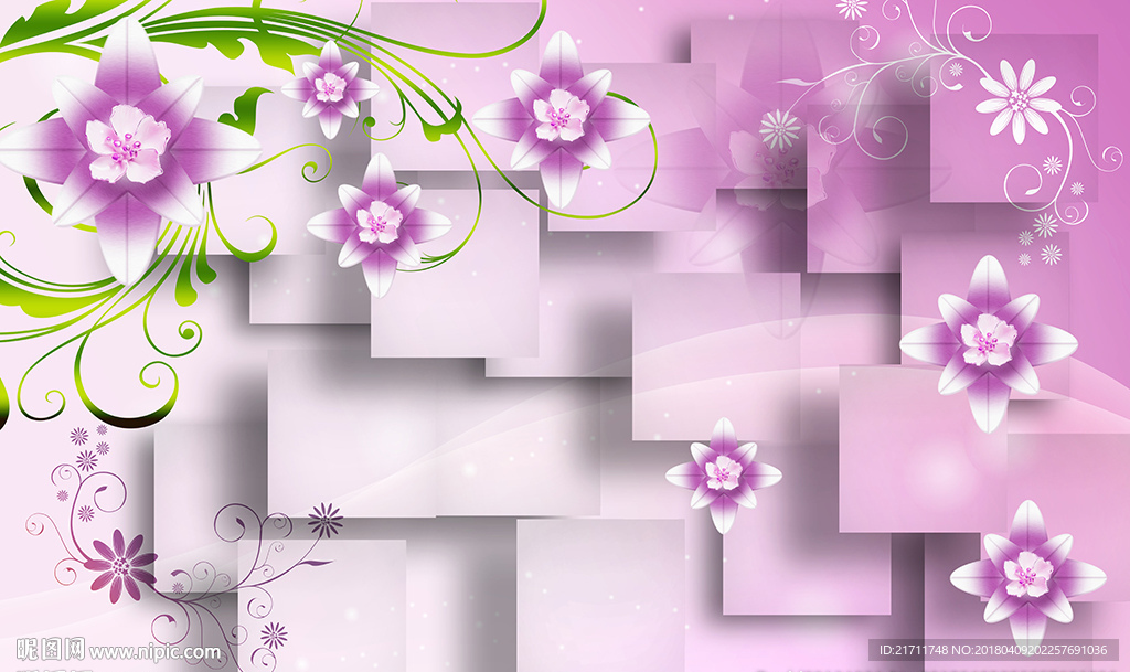 现代花卉简约砖墙电视背景墙