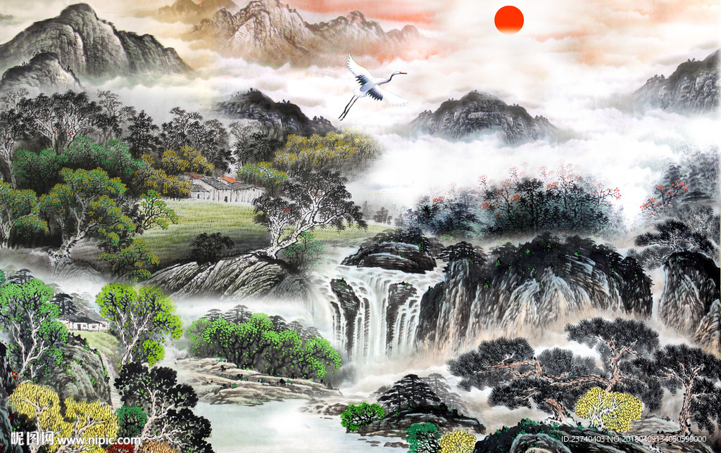 山水国画背景墙