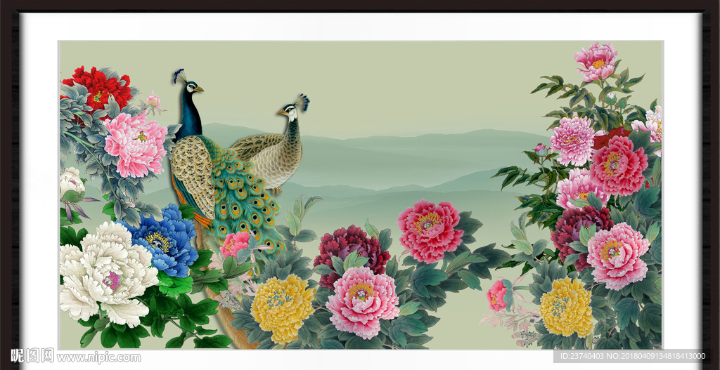 花开富贵孔雀图