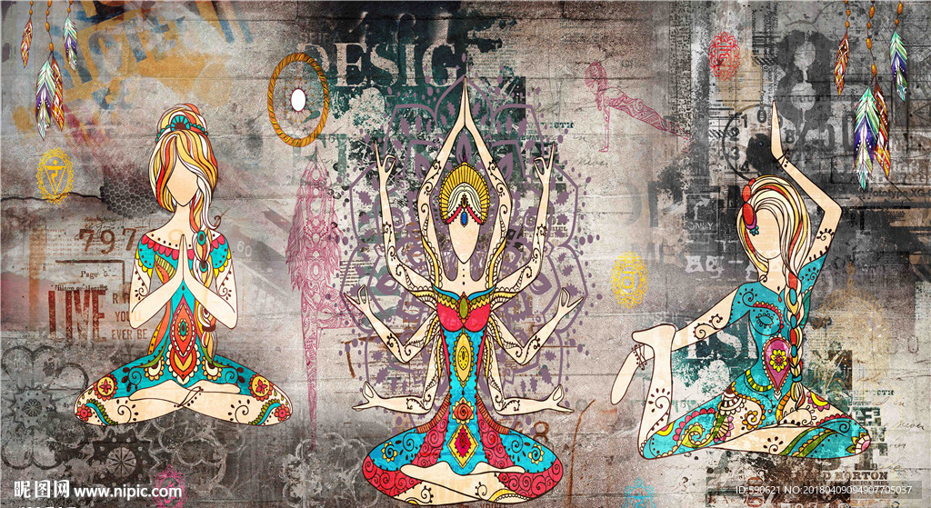 瑜伽工装背景墙壁画