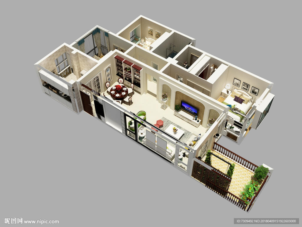 田园风格家居装修户型效果图