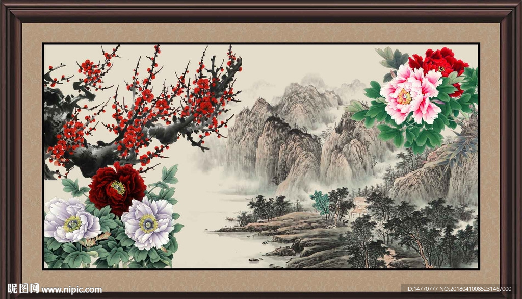 梅花牡丹国画