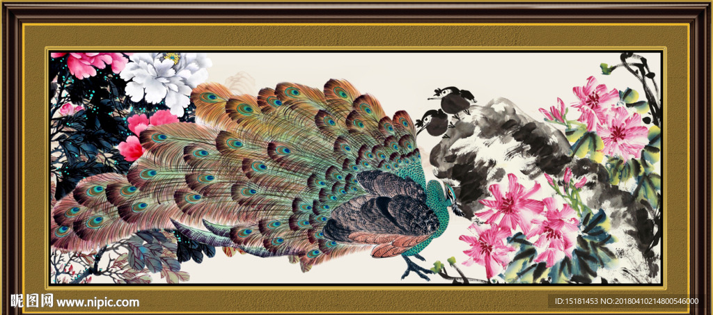 花开富贵孔雀图