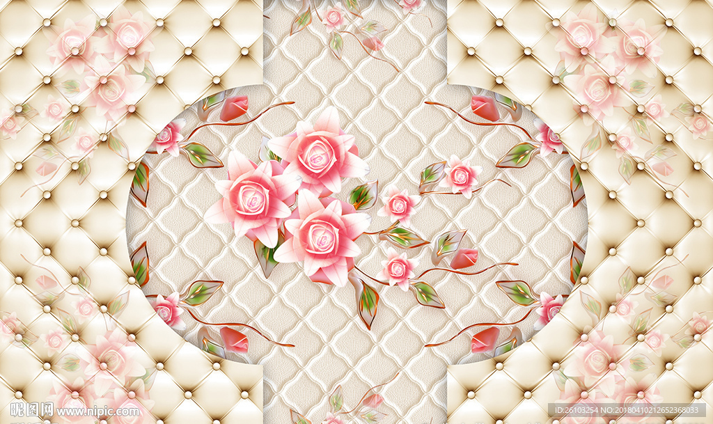 彩雕花卉软包电视背景墙