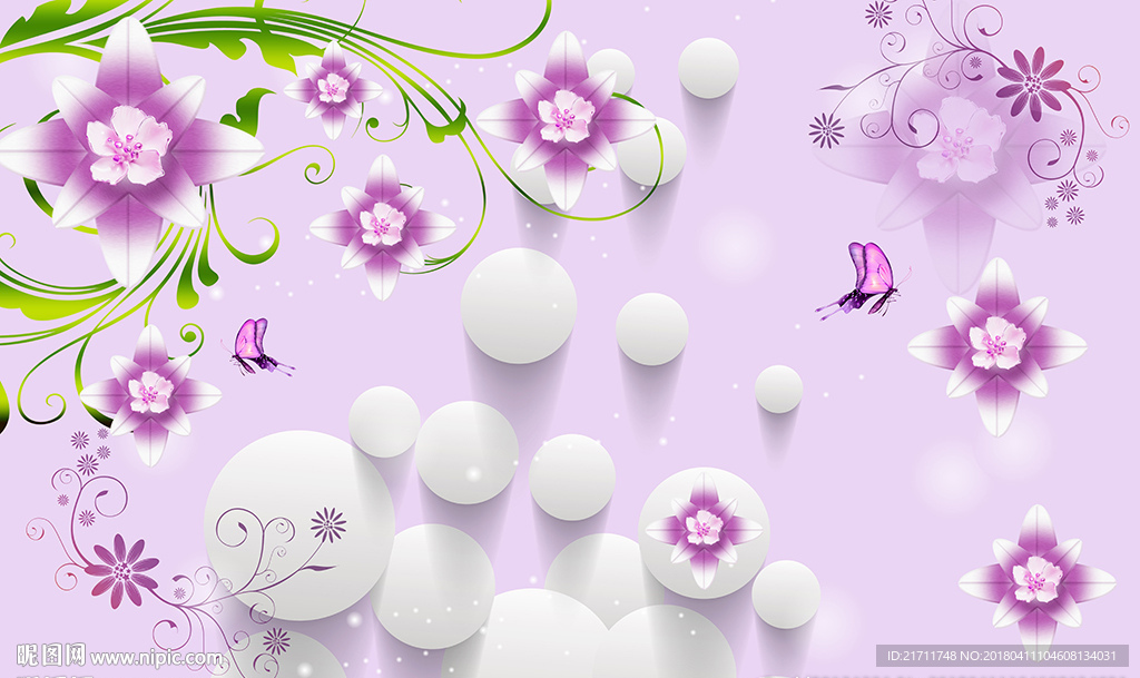 现代花卉蝴蝶简约圈圈电视背景墙