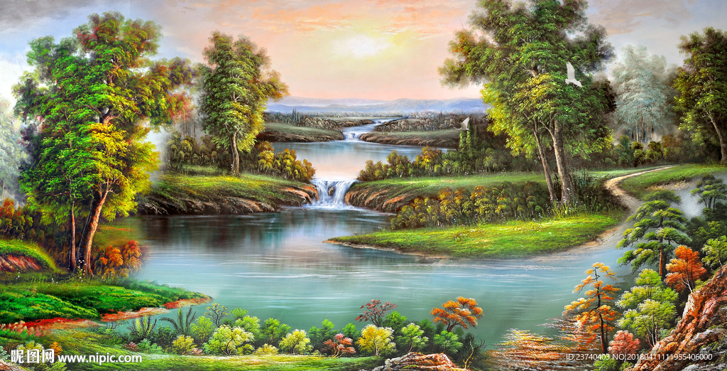 山水油画背景墙