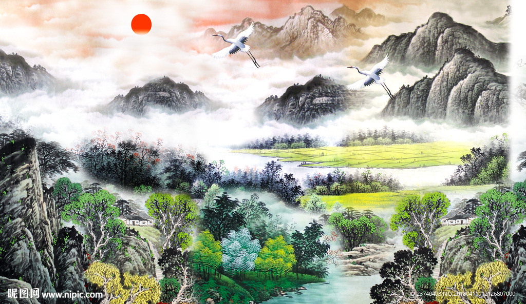 国画山水背景墙