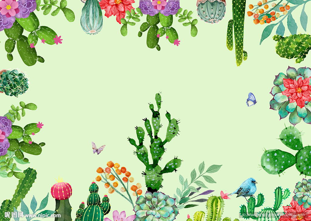 时尚手绘仙人掌背景墙