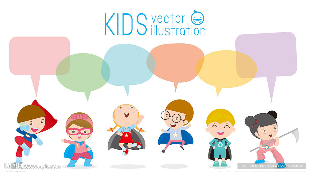 卡通小孩对话框矢量设计素材图片