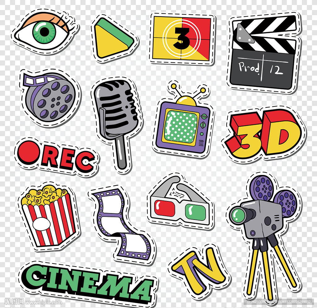 3D电影图标贴纸设计素材