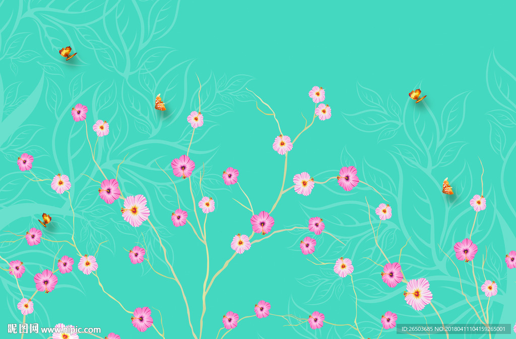 蓝色田园背景墙