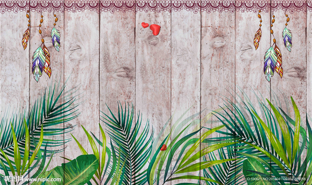 复古怀旧木板芭蕉背景墙壁画