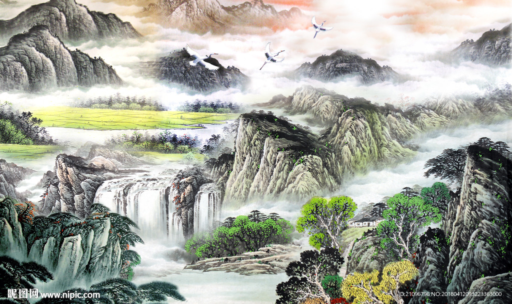 山水国画背景墙