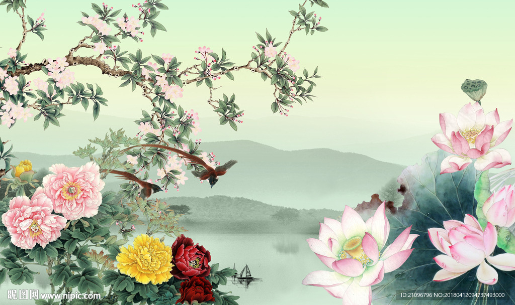 荷花背景墙