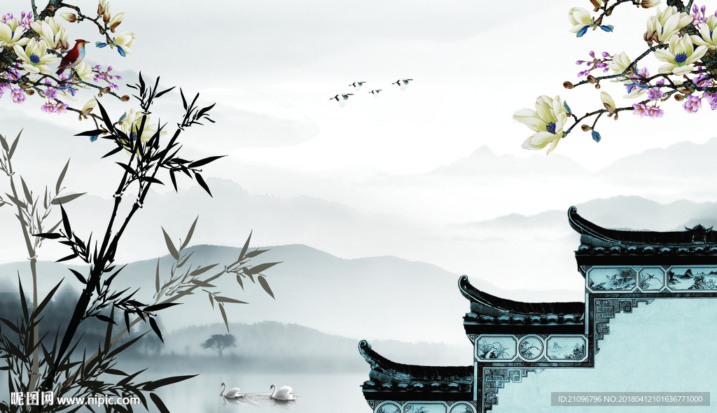 水墨竹子背景墙